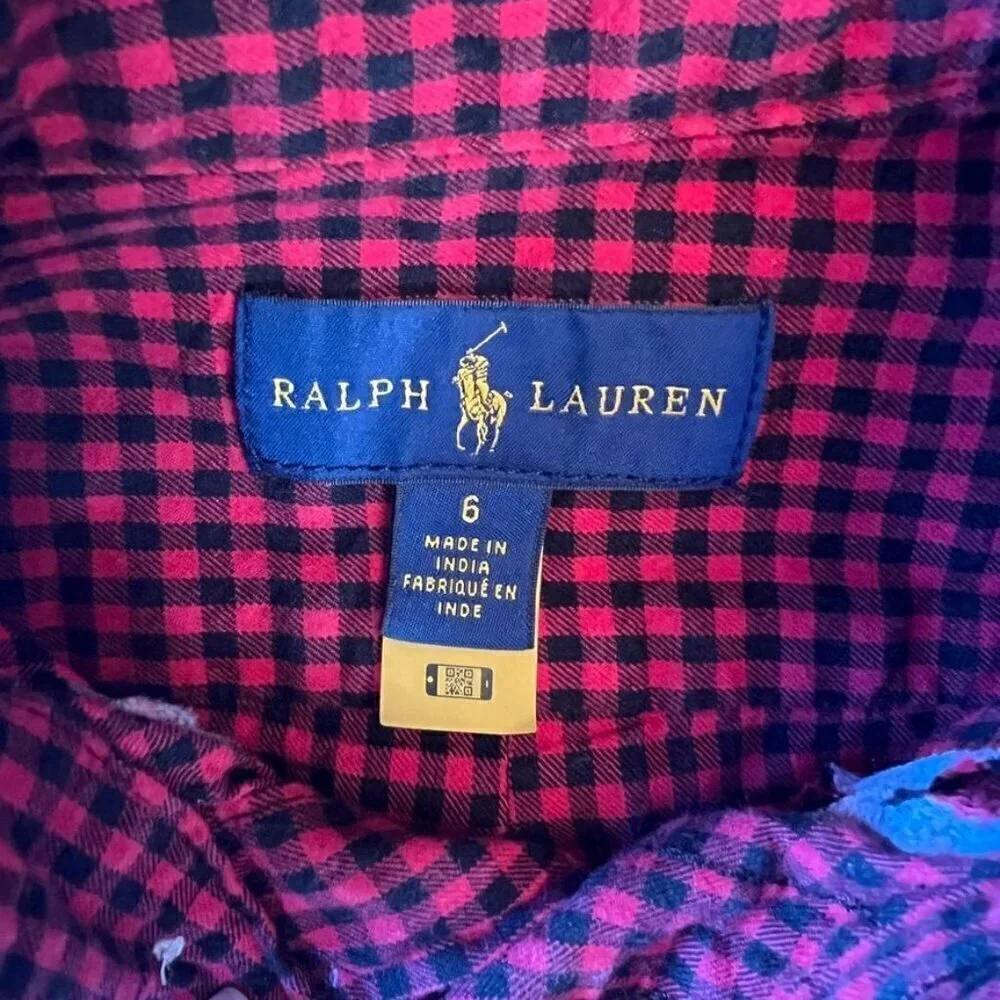 Ralph Lauren Black & Red Check Button Front Shirt Youth 6